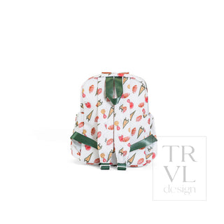TRVL Designs Mini Backer - Touchdown
Backpack with ice cream cone pattern on a white background, featuring the brand 'TRVL design'.