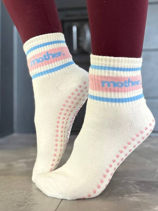 Mother. Throwback Half Crew Striped Grip Socks