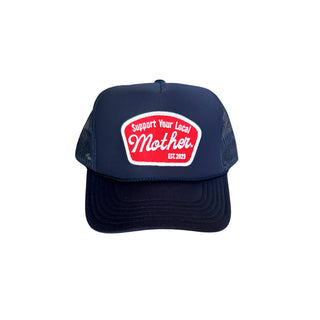 Navy support your local mother patch hat by Mother Hats, casual accessory with embroidered patch, adjustable strap, and classic design.