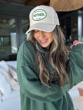 Vintage Mother Hats patch hat in sand color, casual style with embroidered patch, perfect for everyday wear.