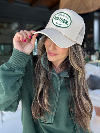 Vintage Mother Patch Hat in sand color by Mother Hats, featuring a casual, distressed style with embroidered patch detail.