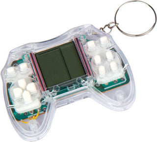 Playmaker World's Tiniest Brick Stacker
Translucent keychain game controller with electronic components on a white background