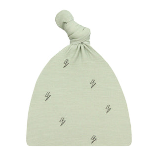 Lou Lou and Company Knit Top Knot Hat - Nash
Light green baby hat with black lightning bolt patterns on a white background