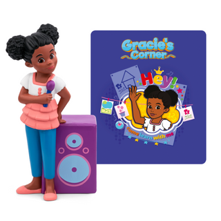 Tonies Character: Gracie's Corner
Toy figure of a girl with a microphone and speaker, next to a 'Gracie's Corner' branded card.