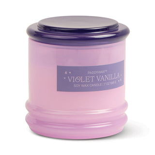 Paddywax Stacked 7.0 oz Glass Candle - Violet Vanilla
Pink candle with a purple lid and label on a white background