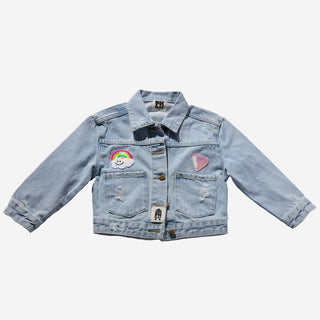 PH Play by Petite Hailey Patched Denim Jacket - Sequin Pink Daisy, Petite Hailey, cf-size-3, cf-size-5, cf-size-6, cf-type-coats-&-jackets, cf-vendor-petite-hailey, Daisy, Denim Jacket, Patch