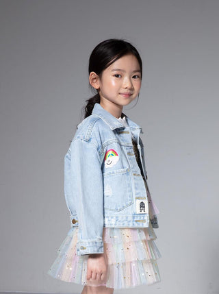 PH Play by Petite Hailey Patched Denim Jacket - Sequin Pink Daisy, Petite Hailey, cf-size-3, cf-size-5, cf-size-6, cf-type-coats-&-jackets, cf-vendor-petite-hailey, Daisy, Denim Jacket, Patch