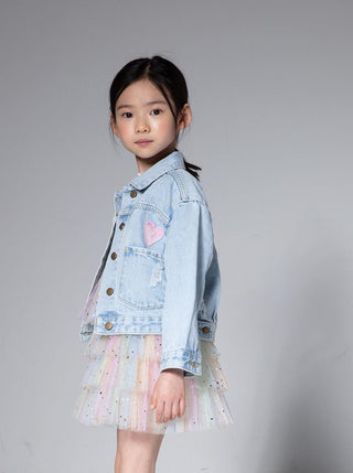 PH Play by Petite Hailey Patched Denim Jacket - Sequin Pink Daisy, Petite Hailey, cf-size-3, cf-size-5, cf-size-6, cf-type-coats-&-jackets, cf-vendor-petite-hailey, Daisy, Denim Jacket, Patch
