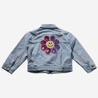 PH Play by Petite Hailey Patched Denim Jacket - Sequin Pink Daisy, Petite Hailey, cf-size-3, cf-size-5, cf-size-6, cf-type-coats-&-jackets, cf-vendor-petite-hailey, Daisy, Denim Jacket, Patch