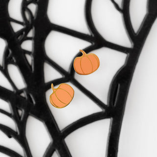 Pip Pop Post Earrings - Pumpkin
Orange pumpkin earrings on a spider web background