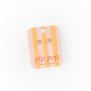 Pip Pop Post Earrings - Rainbow Cupcake