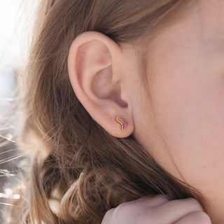 Pip Pop Post Earrings - Cowboy Boot
Close-up of an ear wearing a small pink earring with a blurred natural background