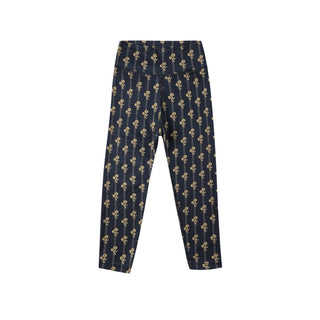 Play by Rylee & Cru Basic Legging - Vintage Bloom Navy pants with gold floral pattern on a white background