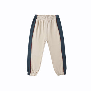 Play by Rylee & Cru Paneled Sweatpant - Stone Beige sweatpants with navy side stripes on a white background