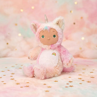 Olli Ella Cozy Day Dinkum Kittycorn doll with soft pompom details, featuring a cute plush animal with colorful accents.