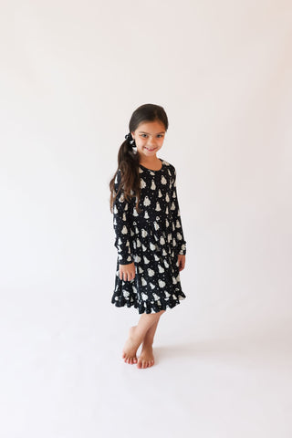 Posh Peanut Ghostly Long Sleeve Ruffled Twirl Dress
