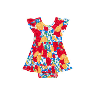Posh Peanut Valentina Tie Back Ruffled Bodysuit Dress