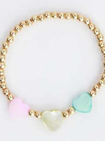 Sparkle Sisters Triple Heart Gold Beaded Bracelet, Sparkle Sisters, Bracelet, Bracelets, Heart, Jewelry, Little Girls Jewelry, Pearl, Sparkle Sisters, Sparkle Sisters Bracelet, Sparkle Sister