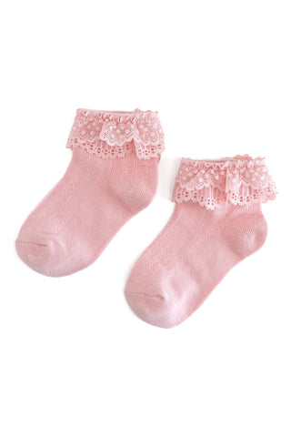 Little Stocking Co Lace Bobby Socks - Quartz Pink