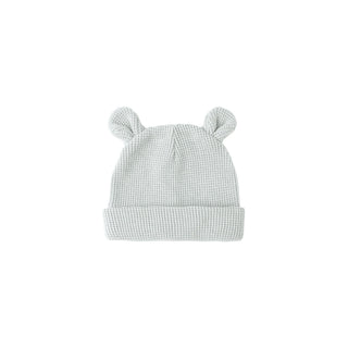 Quincy Mae Baby Bear Beanie - Ice Blue
Light blue checkered baby hat with bear ears on a white background