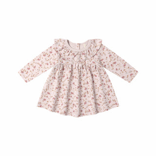 Quincy Mae Ruffle Collar Jersey Dress - Garden
Floral dress with long sleeves on a white background