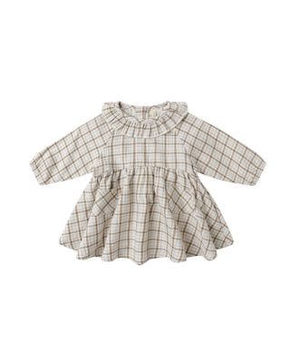 Quincy Mae Simone Dress - Blue Plaid
Checkered dress with long sleeves on a white background