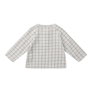 Quincy Mae Zion Shirt - Blue Plaid
Back view of a checkered shirt on a white background