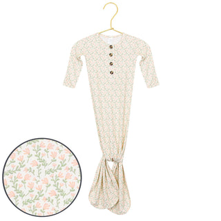 Lou Lou and Company Quincy knotted gown for babies, featuring soft fabric and a stylish design, shown on a baby model.