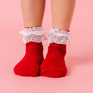 Little Stocking Co Lace Bobby Socks - Red & White