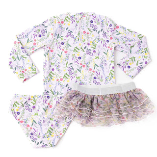 Shade Critters Rashguard Tutu Set - Wildflower Fields
Floral baby outfit with hat and bloomers on a white background