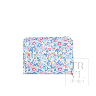 TRVL Designs Roadie large zip pouch featuring Bridgehampton floral pattern, ideal for travel and organization.