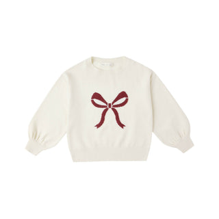 Rylee & Cru Aspen Sweater - Bow White sweater with a red bow design on a white background