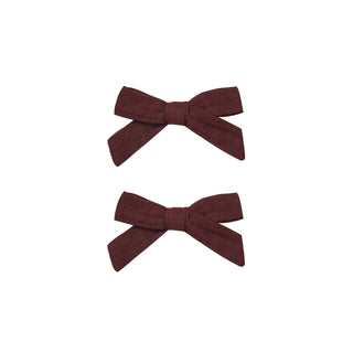 Rylee & Cru Bow Set - Burgundy Two brown hair bows on a white background