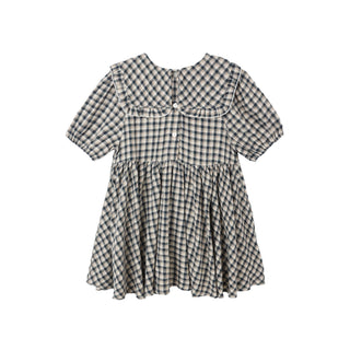Rylee & Cru Camille Dress - Navy Check Back view of a navy and white checkered dress on a white background