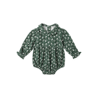 Rylee & Cru Cora Romper - Green Ditsy'
Green floral baby romper on a white background