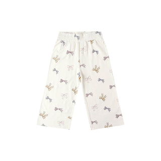 Rylee & Cru Kate Top & Wide Leg Pant Set - Bows White pants with bow pattern on a white background