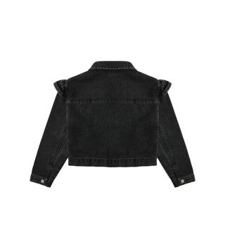 Rylee & Cru Ruffle Denim Jacket - Washed Black
Black denim jacket on a white background