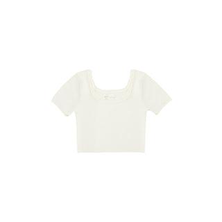 Rylee & Cru Scallop Tee - Natural White crop top on a white background