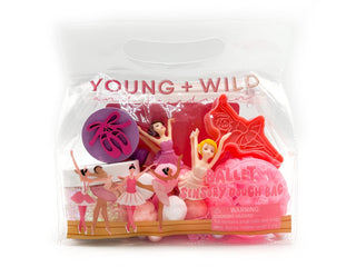 Young Wild and Friedman Sensory Dough Bag - Ballerina
Ballet-themed sensory dough bag with toys and tools in clear packaging labeled 'Young & Wild'.