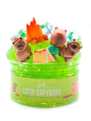 Young Wild and Friedman Slime - Camp Capybara
Toy set with capybara figures and camping accessories in a green container labeled 'Camp Capybara'.