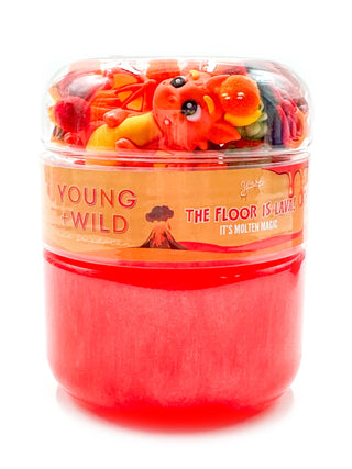 Young Wild and Friedman slime titled "The Floor is Lava" with bright orange and red colors, textured and gooey in appearance.