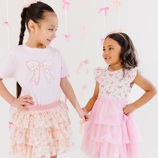 Sweet Wink Ditsy Floral Bow Patch Short Sleeve T-Shirt - Ballet