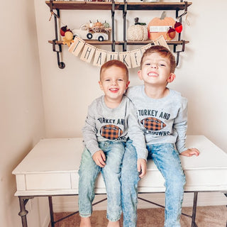 Sweet Wink Turkey and Touchdowns Thanksgiving Sweatshirt - Gray