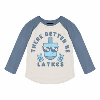 Tiny Whales Better Be Latkes L/S Raglan Tee, Tiny Whales, Better Be Pie, Boys Hanukkah, cf-size-18-24m, cf-size-2t, cf-size-3t, cf-size-4t, cf-size-5y, cf-size-6y, cf-size-7y, cf-size-8y, cf-