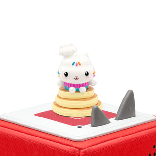 Tonies Character - Dreamworks: Gabby's Dollhouse: Cakey Cat Toy cat with a small white creature on top of stacked rings on a red and white base.