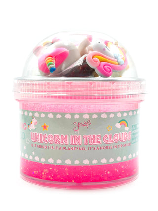 Young Wild and Friedman Slime -  Unicorn in the Clouds Squishy toy with unicorn design in a container on a white background