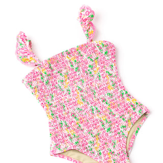 Shade Critters Crochet Trim Smocked 1pc Swimsuit - Fresh Floral Pink
