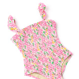 Shade Critters Crochet Trim Smocked 1pc Swimsuit - Fresh Floral Pink
