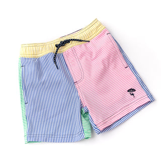 Shade Critters Boys 4 Way Stretch Swim Trunks - Multi Seersucker