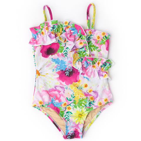 Shade Critters Ruffle Front 1pc Swimsuit - Watercolor Floral